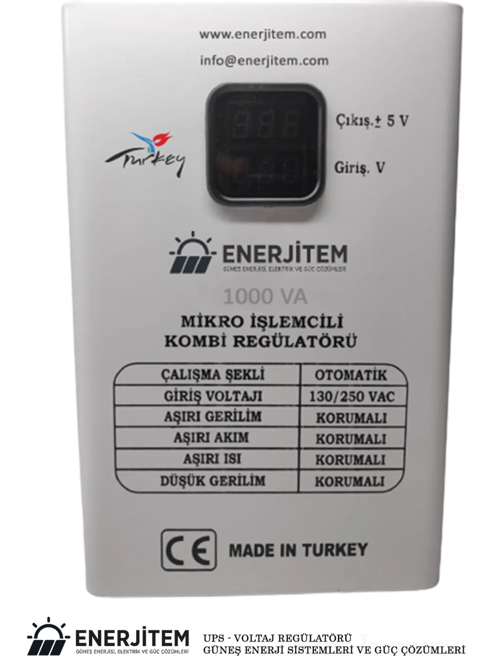 Régulateur de tension de chaudière ENERJİTEM, Régulateur de tension de chaudière à microprocesseur 1000VA, ENERJITEMK1000VA