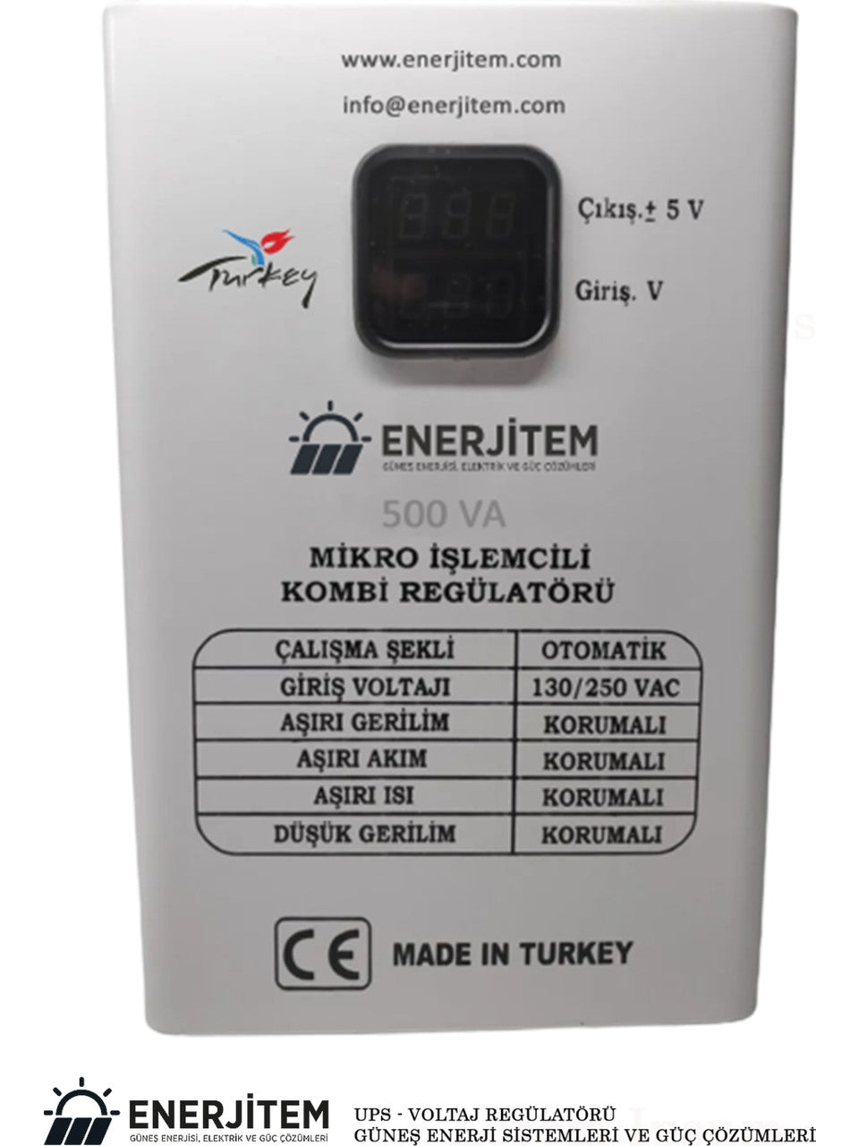 Régulateur de tension de chaudière combi ENERJİTEM, Régulateur de tension de chaudière combi à microprocesseur de 500 VA, ENERJITEMK500VA