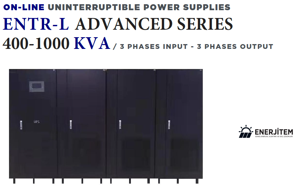 ENERJİTEM Advanced 1000 Kva, 1000000 Va Online Ups 3p/3p 128*200 Ah Battery 5/15 Minutes, Uninterruptible Power Supply, 1000 KVA UPS